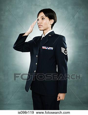 Stock Photo - Portrait of an air woman saluting. Fotosearch