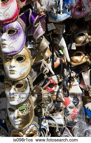 Venetian masks on a stall View Large Photo Image Stock Photograph - Venetian masks on a stall. Fotosearch
