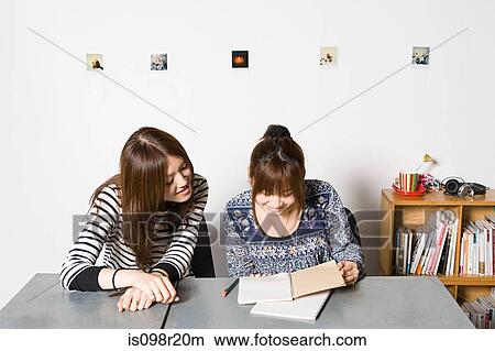 Young women looking at notebook View Large Photo Image Picture - Young women looking at notebook. Fotosearch