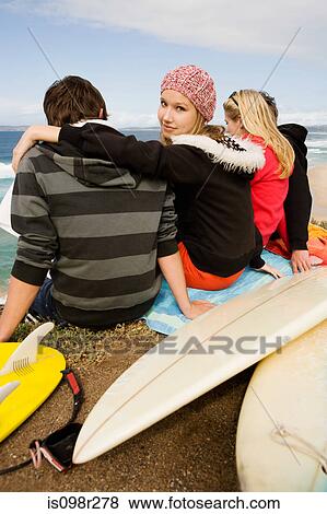 Friends with surfboards View Large Photo Image Stock Photo - Friends with surfboards. Fotosearch