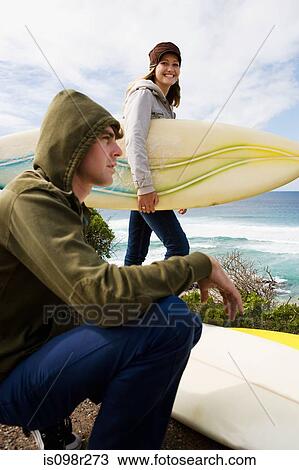 Stock Image - Two surfers. Fotosearch