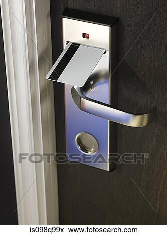 Key in hotel room door View Large Photo Image Stock Photo - Key in hotel room door. Fotosearch