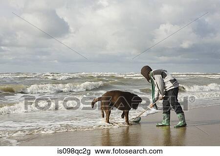 Boy by sea with dog View Large Photo Image Stock Image - Boy by sea with dog. Fotosearch
