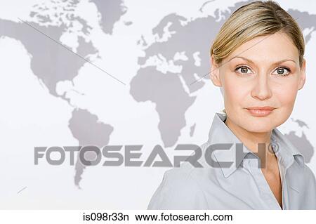 Businesswoman and world map View Large Photo Image Picture - Businesswoman and world map. Fotosearch