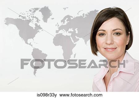 Businesswoman and world map View Large Photo Image Stock Photo - Businesswoman and world map. Fotosearch