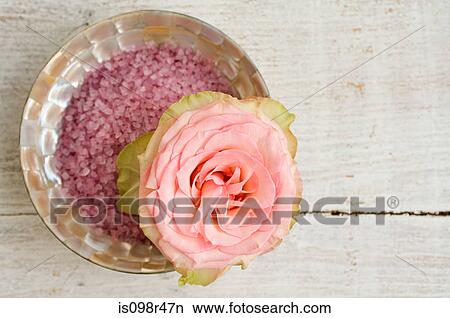 Rose and bowl of bath salts View Large Photo Image Picture - Rose and bowl of bath salts. Fotosearch