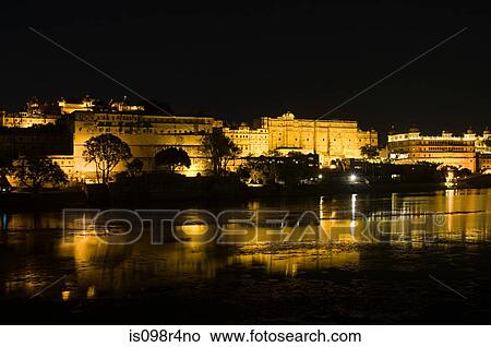 Night view of city palace and lake pichola View Large Photo Image Picture - Night view of city palace and lake pichola. Fotosearch