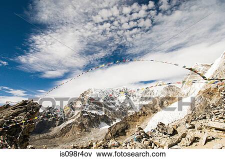 Prayer flags and himalayas View Large Photo Image Stock Photo - Prayer flags and himalayas. Fotosearch