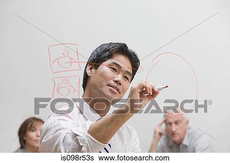 Man drawing diagram on glass wall View Large Photo Image Stock Photograph - Man drawing diagram on glass wall. Fotosearch