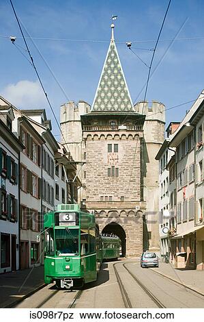 A tram in spalentor in switzerland View Large Photo Image Stock Photo - A tram in spalentor in switzerland. Fotosearch