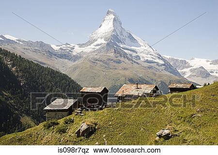 Stock Photo - Hillside houses near matterhorn. Fotosearch