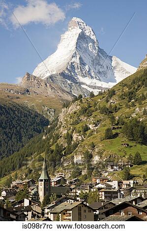 Stock Image - Swiss town near matterhorn. Fotosearch