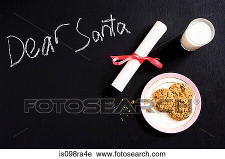 Note to santa with milk and cookies View Large Photo Image Stock Image - Note to santa with milk and cookies. Fotosearch