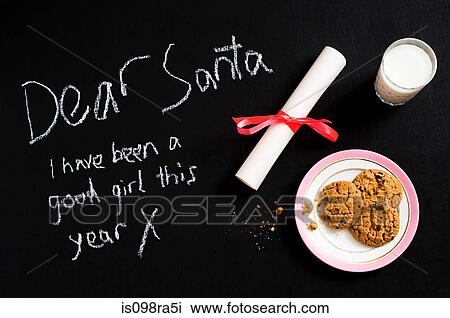 Note to santa with milk and cookies View Large Photo Image Stock Image - Note to santa with milk and cookies. Fotosearch