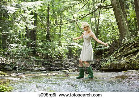 Woman walking in river View Large Photo Image Stock Image - Woman walking in river. Fotosearch