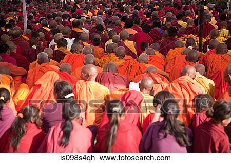 Buddhist monks during prayer in lumbini nepal View Large Photo Image Stock Image - Buddhist monks during prayer in lumbini nepal. Fotosearch