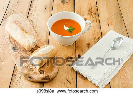 Stock Image - Soup and bread. Fotosearch