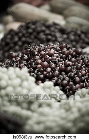 Cherries and grapes on stall View Large Photo Image Stock Photograph - Cherries and grapes on stall. Fotosearch