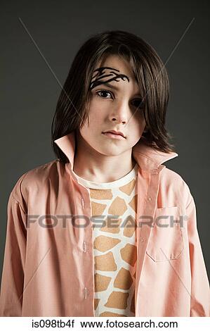 Young boy wearing casual clothes and face paint View Large Photo Image Stock Image - Young boy wearing casual clothes and face paint. Fotosearch