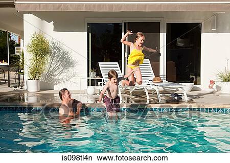 Family and outdoor swimming pool View Large Photo Image Picture - Family and outdoor swimming pool. Fotosearch