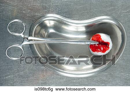 Blood on cotton swab and surgical scissors View Large Photo Image Stock Image - Blood on cotton swab and surgical scissors. Fotosearch