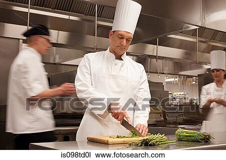 Chefs preparing food in commercial kitchen View Large Photo Image Stock Image - Chefs preparing food in commercial kitchen. Fotosearch