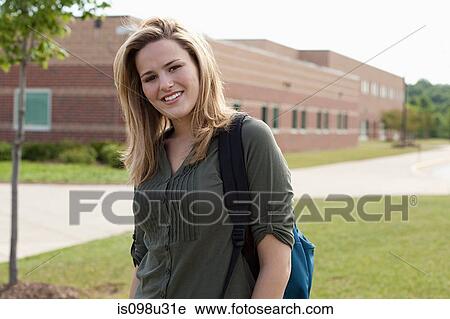 Stock Image - Portrait of female high school student. Fotosearch
