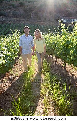 Couple in a sunlit vineyard View Large Photo Image Stock Image - Couple in a sunlit vineyard. Fotosearch