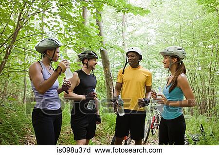 Four cyclists in forest View Large Photo Image Stock Image - Four cyclists in forest. Fotosearch