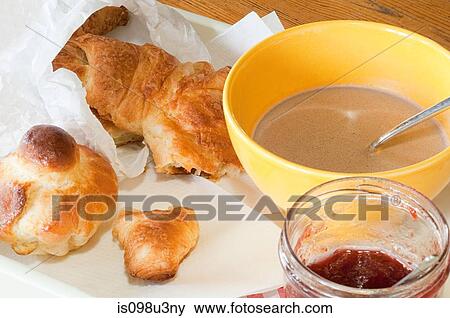 Brioche, croissant and hot chocolate View Large Photo Image Stock Photo - Brioche, croissant and hot chocolate. Fotosearch