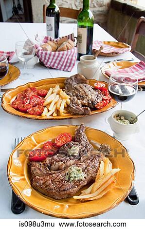 Entrecote steak and fries View Large Photo Image Stock Photograph - Entrecote steak and fries. Fotosearch