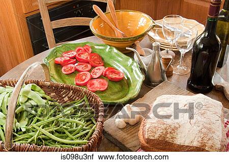 Food on table in french country kitchen View Large Photo Image Stock Image - Food on table in french country kitchen. Fotosearch