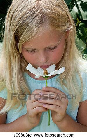 Girl smelling flower View Large Photo Image Stock Image - Girl smelling flower. Fotosearch