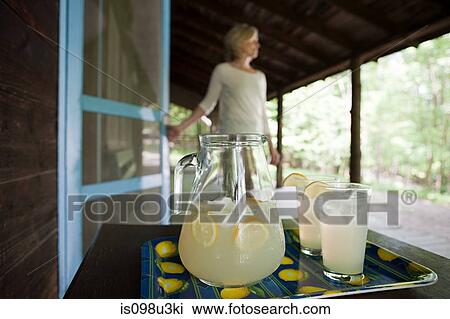 Tray of lemonade, woman in background View Large Photo Image Stock Image - Tray of lemonade, woman in background. Fotosearch