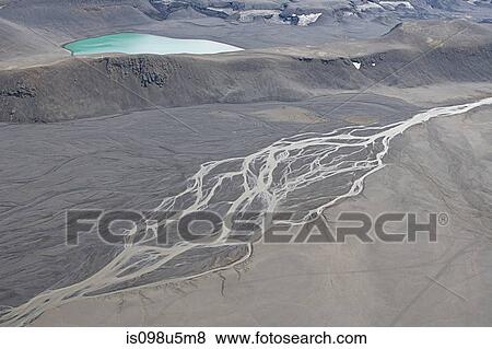 Stock Photo - Iceland, glacial branching riverbed. Fotosearch