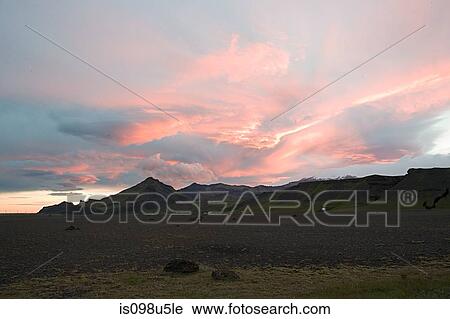 Iceland, sunset over volcanic mountains View Large Photo Image Stock Image - Iceland, sunset over volcanic mountains. Fotosearch