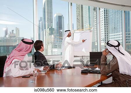 Stock Image - Middle eastern businessman giving presentation. Fotosearch