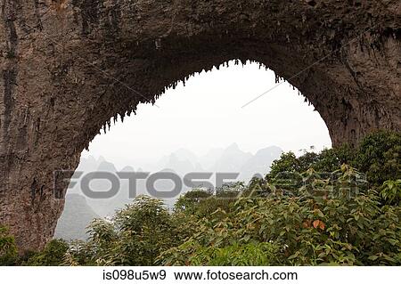 China, guangxi province, yangshuo, moon hill View Large Photo Image Stock Photo - China, guangxi province, yangshuo, moon hill. Fotosearch
