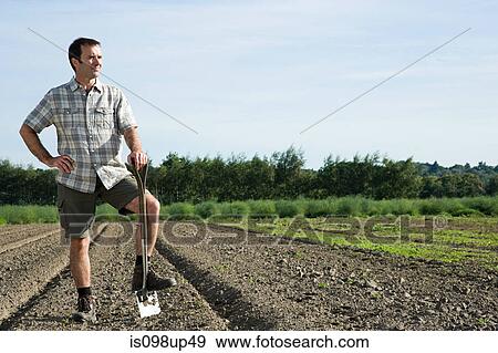 Farmer standing in field View Large Photo Image Stock Photo - Farmer standing in field. Fotosearch