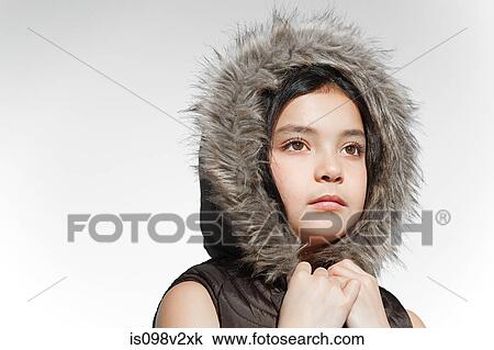 Girl wearing fur hood View Large Photo Image Stock Image - Girl wearing fur hood. Fotosearch