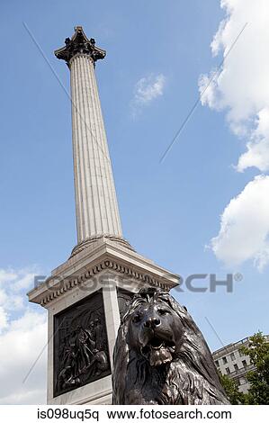 Lion statue and Nelson's column, London View Large Photo Image Stock Photography - Lion statue and Nelson's column, London. Fotosearch