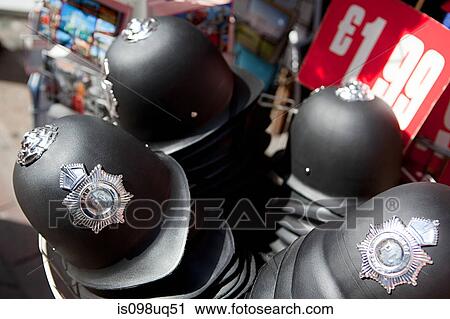 Toy police helmets for sale, London View Large Photo Image Stock Image - Toy police helmets for sale, London. Fotosearch
