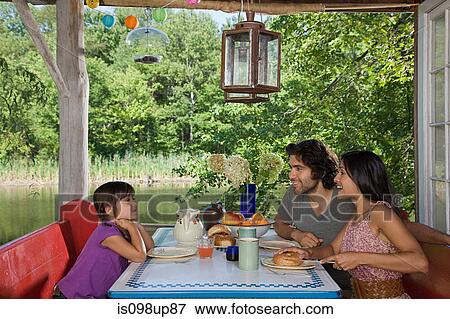 Family having breakfast together outdoors View Large Photo Image Stock Photo - Family having breakfast together outdoors. Fotosearch
