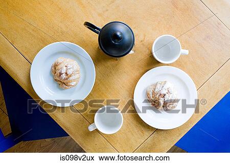 Overhead view of breakfast table View Large Photo Image Stock Photo - Overhead view of breakfast table. Fotosearch