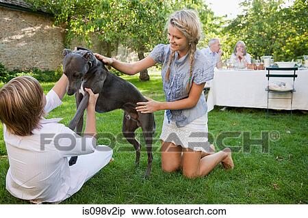Brother and sister playing with pet dog View Large Photo Image Stock Photography - Brother and sister playing with pet dog. Fotosearch