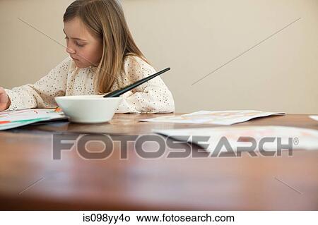 Picture - Young girl painting picture. Fotosearch