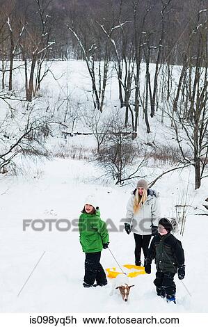 Family sledging in snow View Large Photo Image Stock Image - Family sledging in snow. Fotosearch