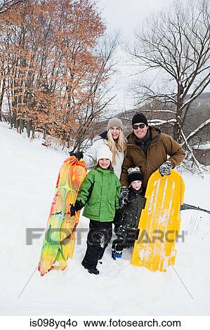 Picture - Portrait of family in snow. Fotosearch