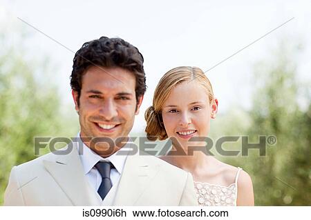 Stock Image - Bride and groom, portrait. Fotosearch