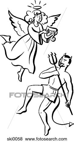 angel vs. devil b&w View Large Illustration Stock Illustration - angel vs. devil b&w. Fotosearch